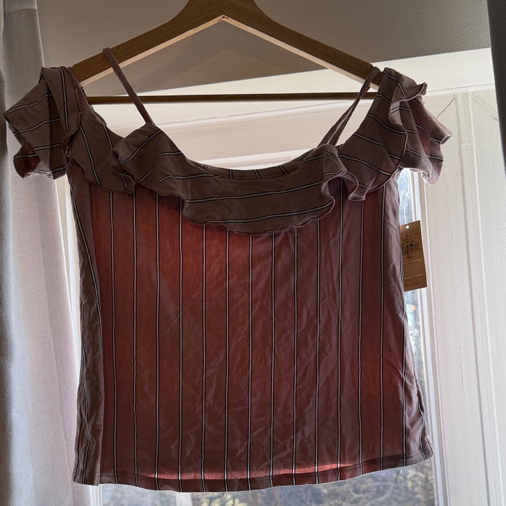 American Eagle Outfitters Pink Striped Ruffle Top